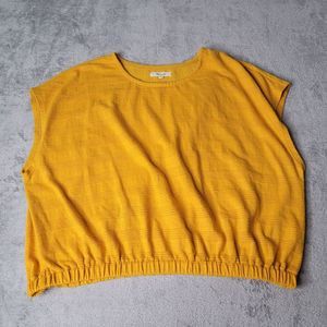 Madewell Pointelle‎ Knit Short Sleeve Crop Top Mustard Yellow Size XL